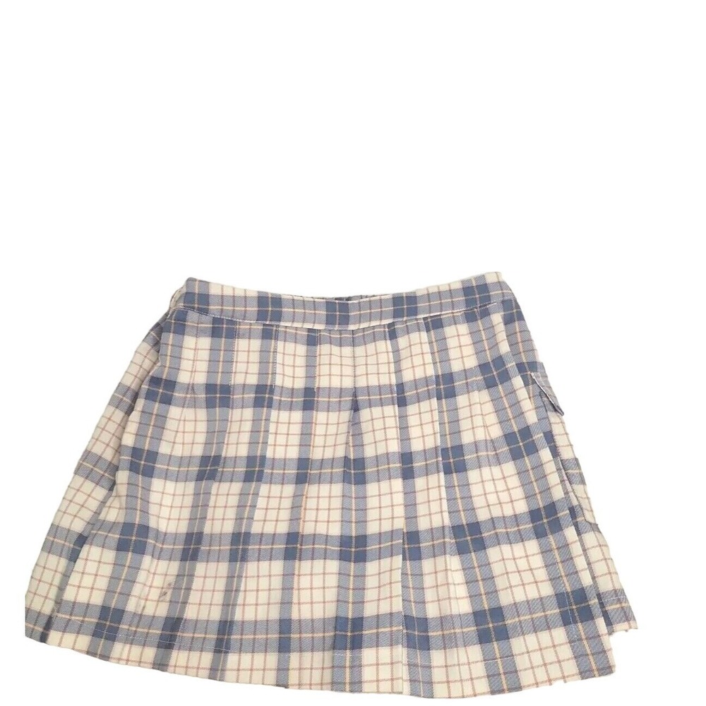 Forever 21 Blue Plaid Pleated Cargo Mini Skirt Large D-Ring Detail
